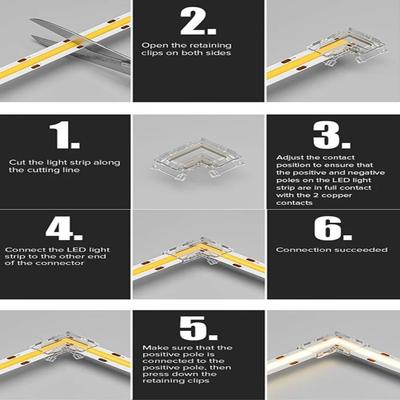 90 Degree COB LED Connectors L Shape Corner Transparent 2/3/4 Pin Connector For CCT FCOB RGB Strip Lights Strip To Strip