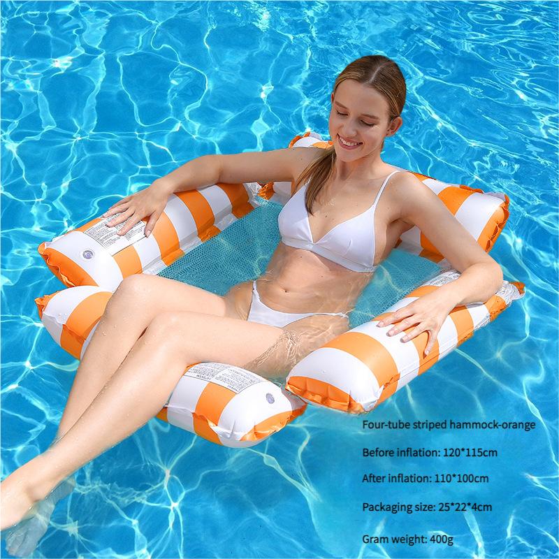 Inflatable Pool Floats Foldable Water Floating Mat Tangle-Free Design PVC Airbed for Swimming Relaxation Single Bed Tanning Chair with Pump