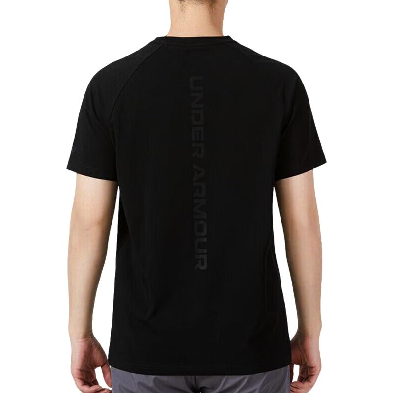 Under Armour Large Letter Logo Embossed Sports Knit Crew Neck Short Sleeve Raglan T-Shirt Men T-Shirts Black 22500518-001