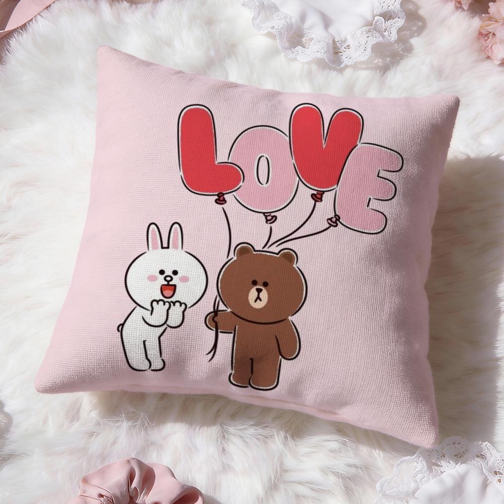Line Town Bear and Cony Cushion Cover Premium Comfort Reversible Pillow Cove -Two in One Design for Any Room & Car Interior