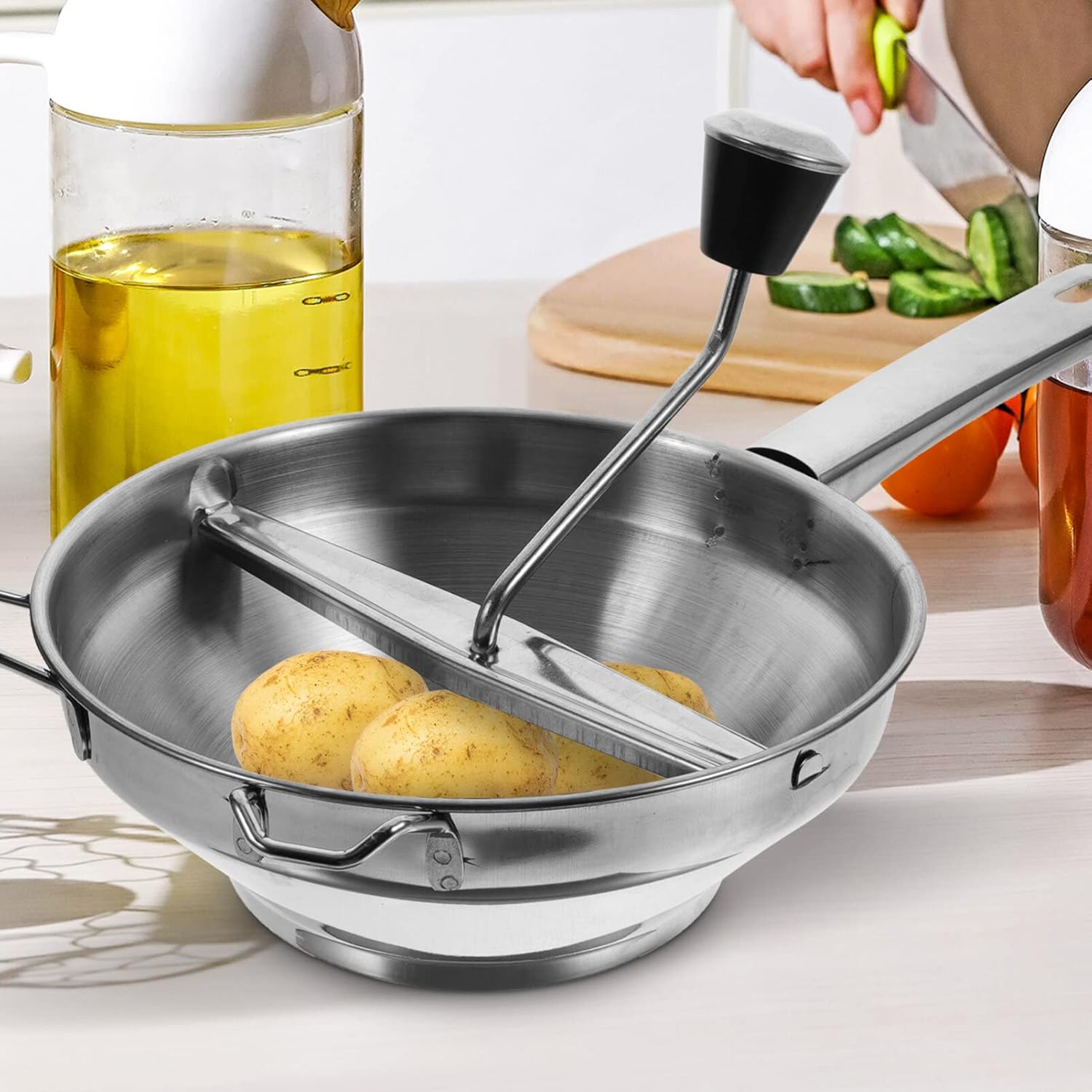 Stainless Steel Masher Mash Potatoes Masher Potato Masher Stainless Steel Potato Ricer for Mashed Potatoes Stainless Steel Mash Strainer To Rotate