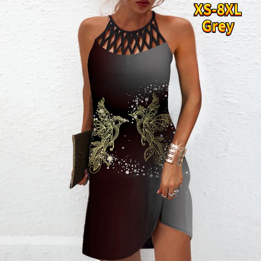 Sommer Mode Sexy Ärmelloses Kleid Weiche Casual 3D Golden Bird Print Kleid Ärmelloses Sling Kleid Sommer Hosenträger Kleid