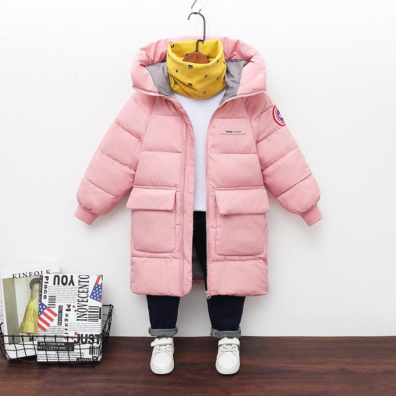 Winter Kids' Mid-Length Hooded Cotton Jacket - Korean Style, Thick and Cozy for Boys and Girls