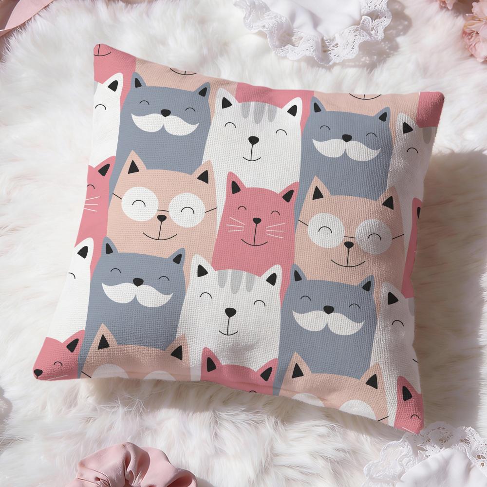 Cute Cats Themed Cushion Cover Premium Comfort Reversible Pillow Cove -Two In One Design for Any Room & Car Interior