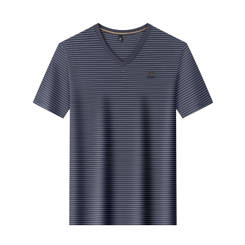 Men Summer Lightweight Breathable Ice Silk Short Sleeve T-shirt Casual Trendy Striped Design