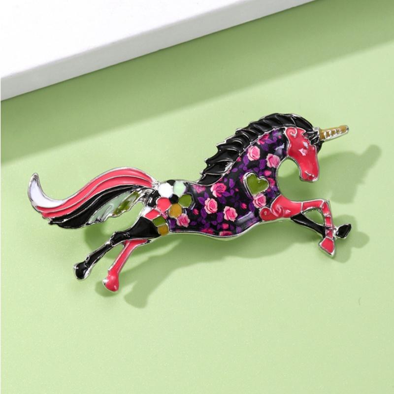 Retro Cartoon Alloy Enamel Unicorn Horse Brooch Lapel Pin For Women Clothing Badge Jewelry Accessories Gift