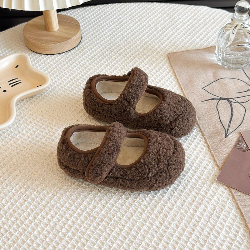 Children's Cotton Footwear Furry Plush Girl Winter Kids Shoes Anti-slippery Warmer Shoe Comfortable Fluffy Princess Shoes I09301