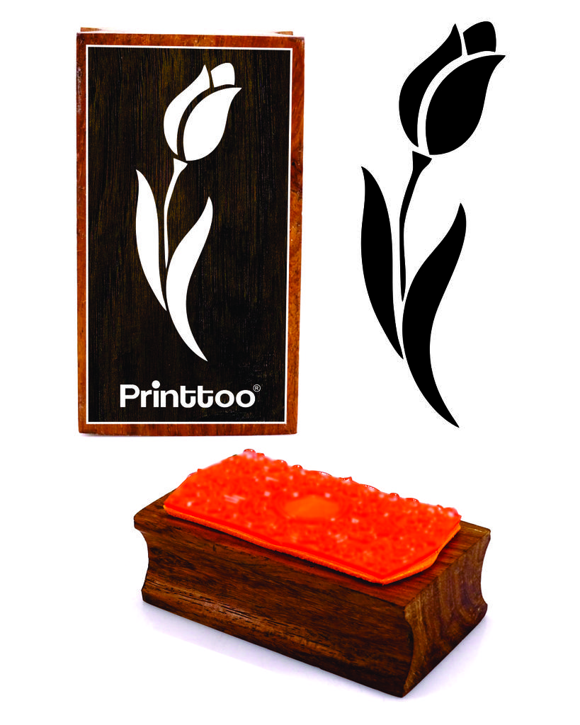 Printtoo Tulip Flower Design Rectangular Wooden Rubber Stamp Block