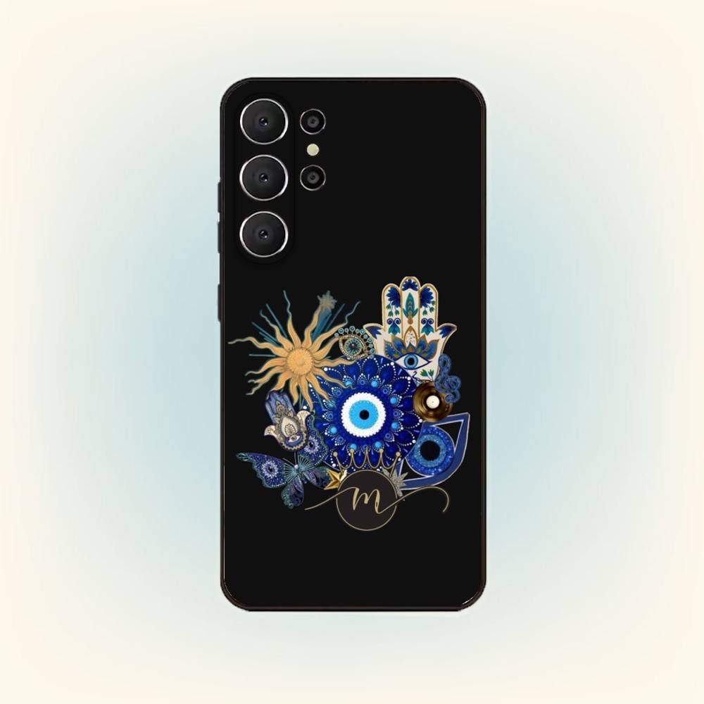 Lucky Eye Blue Evil Eyes Phone Case For Samsung S26,S25,S24,S21,S22,S23,S30,Ultra,S20,FE,Lite,10,9,Black Cover