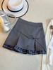 Elegant Grey Plaid Patchwork A-Line Mini Skirt for Women - High-Waisted Spring 2026 Fashion