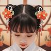 1 Pair Double Clip Pearl Bunny Hair Clips Floral Tassel Fairy Hairpins Hanfu Hair Clips  Festival