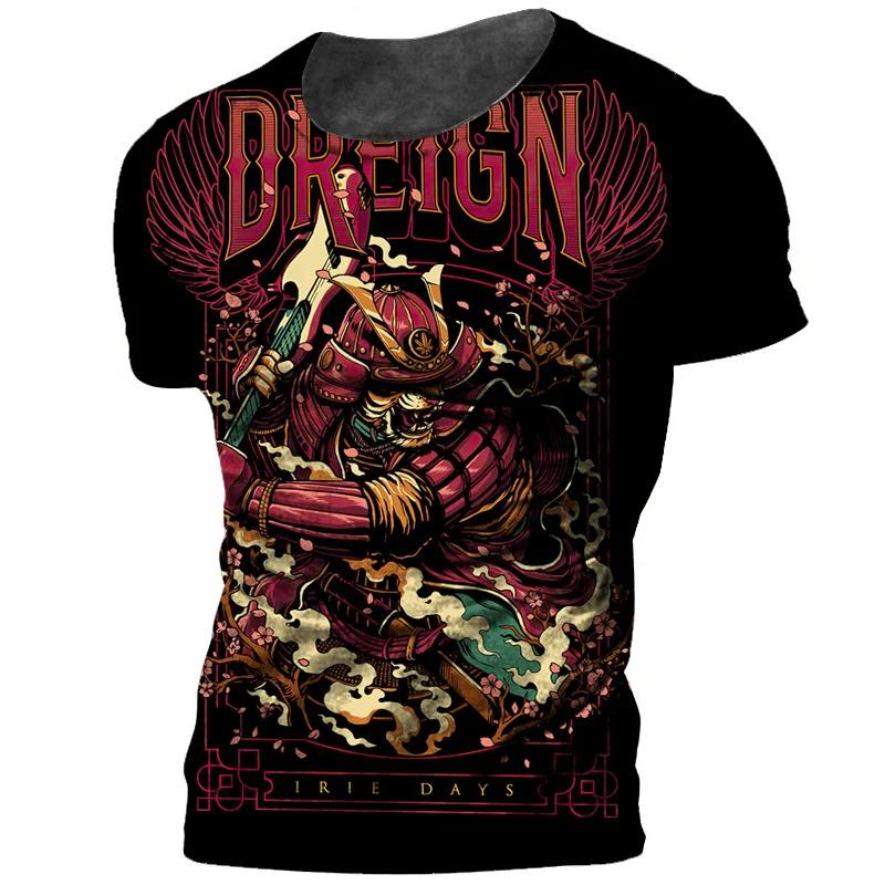 Samurai Harajuku 3D-tryckt herr-t-shirt sommar vintage kortärmad t-shirts streettoppar oversize-kläder t-shirt för män