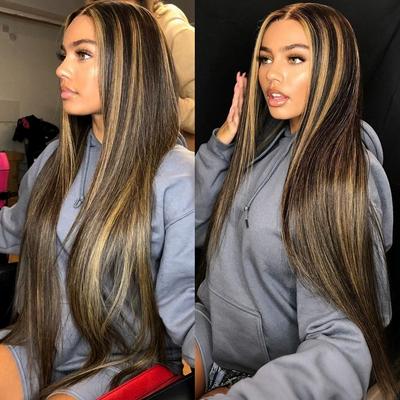 Peruci Păr Uman Drept ca Acul cu Șuvițe Negru și Blond 1B/30 Șuvițe 4/27 Dantelă HD 13x4 13x6 Perucă Păr Uman 30 36 Inch