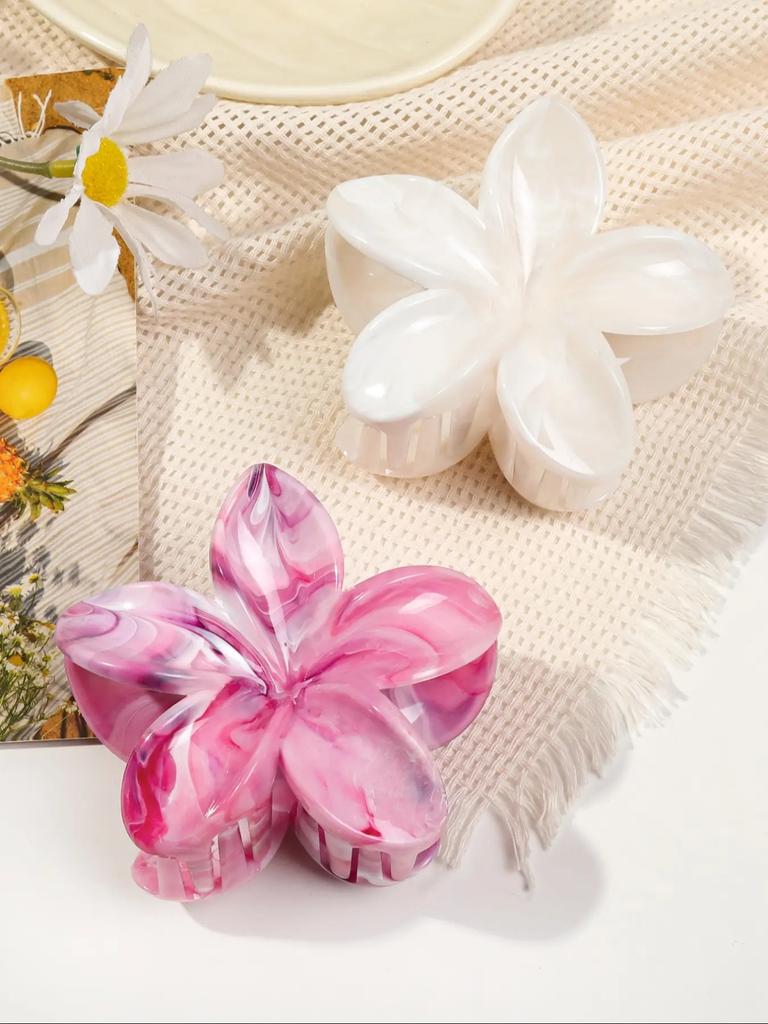 2 Pcs Hawaiian Flower Claw Clips for Women,Marble Vein Flower Hair Claw Clips for Thin Hair,Cute Beach Hair Accessories