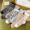 Random 5 Pairs of Colors Mixed Women'S Coral Fleece Mid-Calf Socks, Autumn Winter Fleece Thick Warm Socks, Fashion Leopard Print