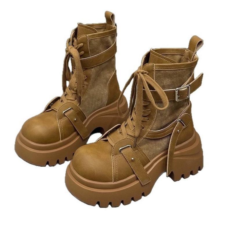 Wind lace-up platform short boots women's new autumn small man heightening retro versatile Martin boots