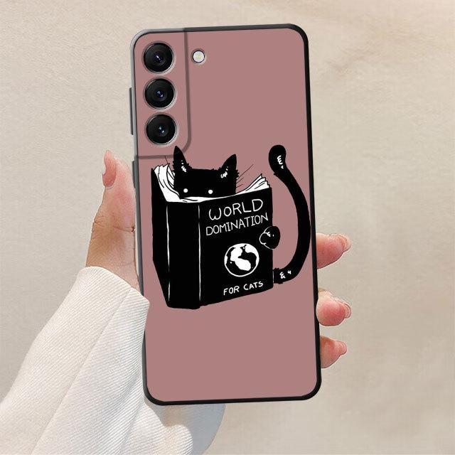 Μαύρη θήκη σιλικόνης πίσω για Samsung Galaxy S8 S9 S7 S21 Plus S10 S23 Ultra 5g S10e S22 S20 Fe Cat Cartoon Cute Cover