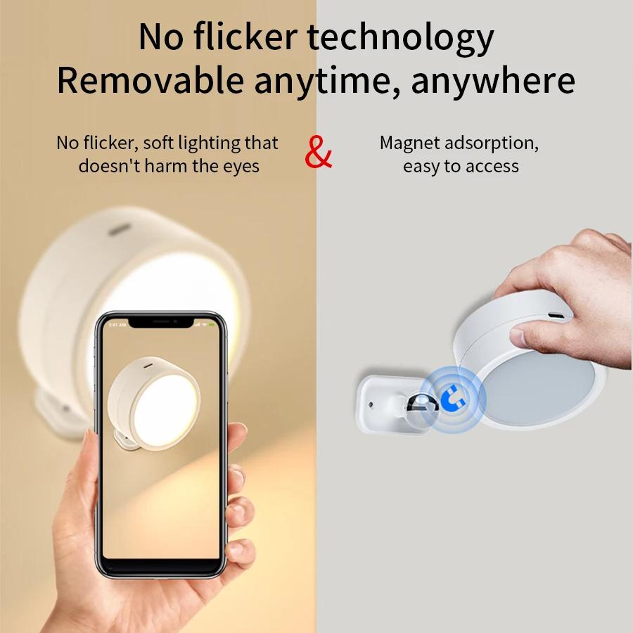 360°Rotatable LED Wall Lamp Rechargeable RGB&3Color Magnetic LED Spotlight Touch Remote Control For Bedroom Living Room Lighting