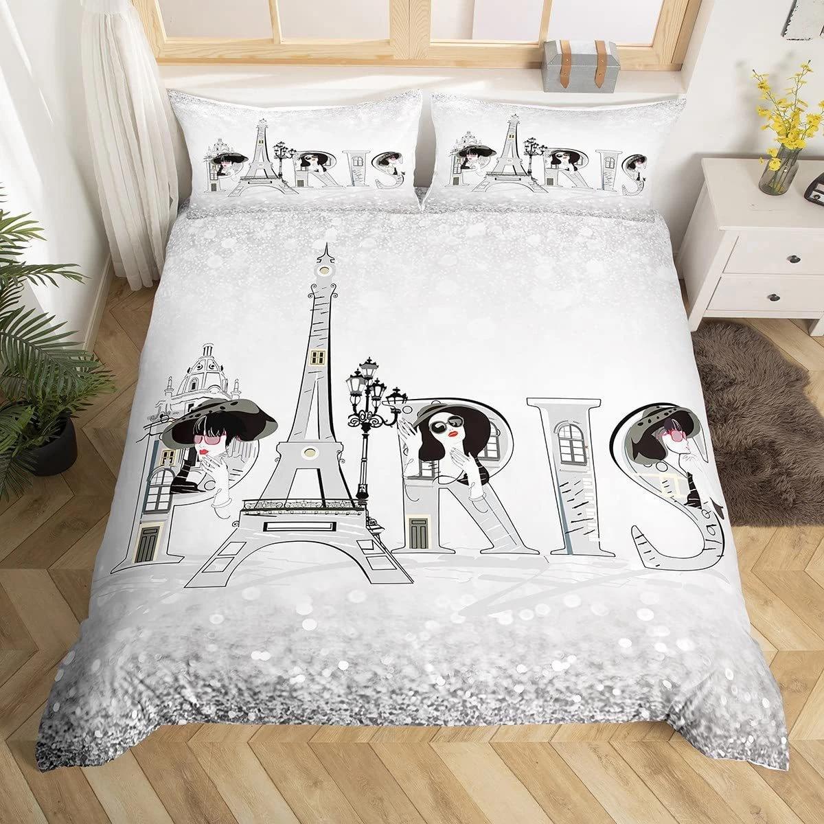 

Eiffel Tower Bedding Set Paris Love Duvet Cover Queen King Single Duvet Cover Pillowcase 2/3pc Gift Soft Bedroom Decoration DE 100x135cm