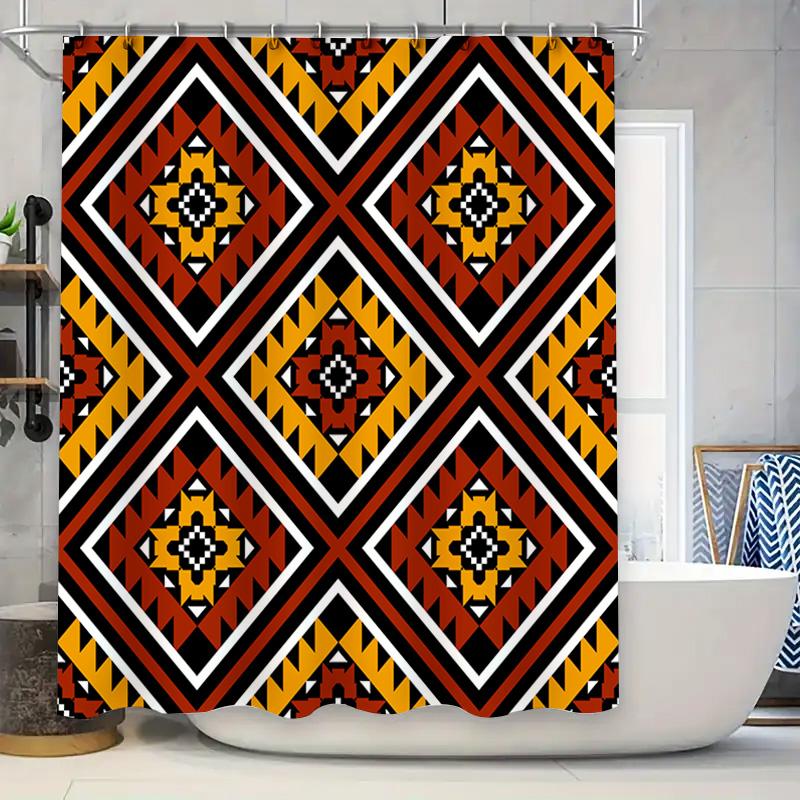 

Decorative Shower Curtain With Geometric Patterns Black, Red, And Yellow Colors Perfect For Bathroom Decor W60H190(CM)-1 Pcs