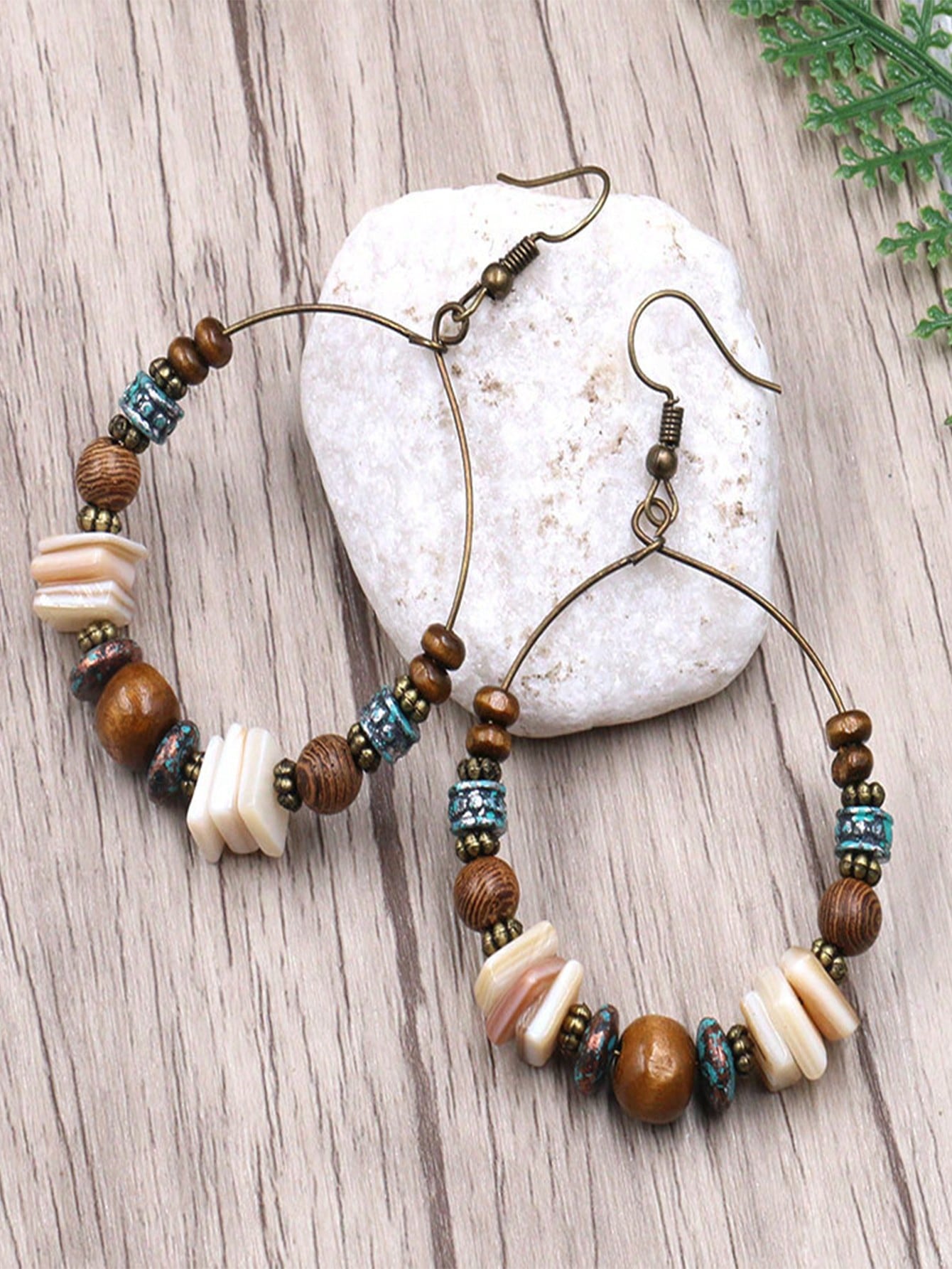 

1 пара больших серег-подвесок в богемном стиле с бисером и ракушками и деревянными бусинами, креативные эффектные серьги-подвески