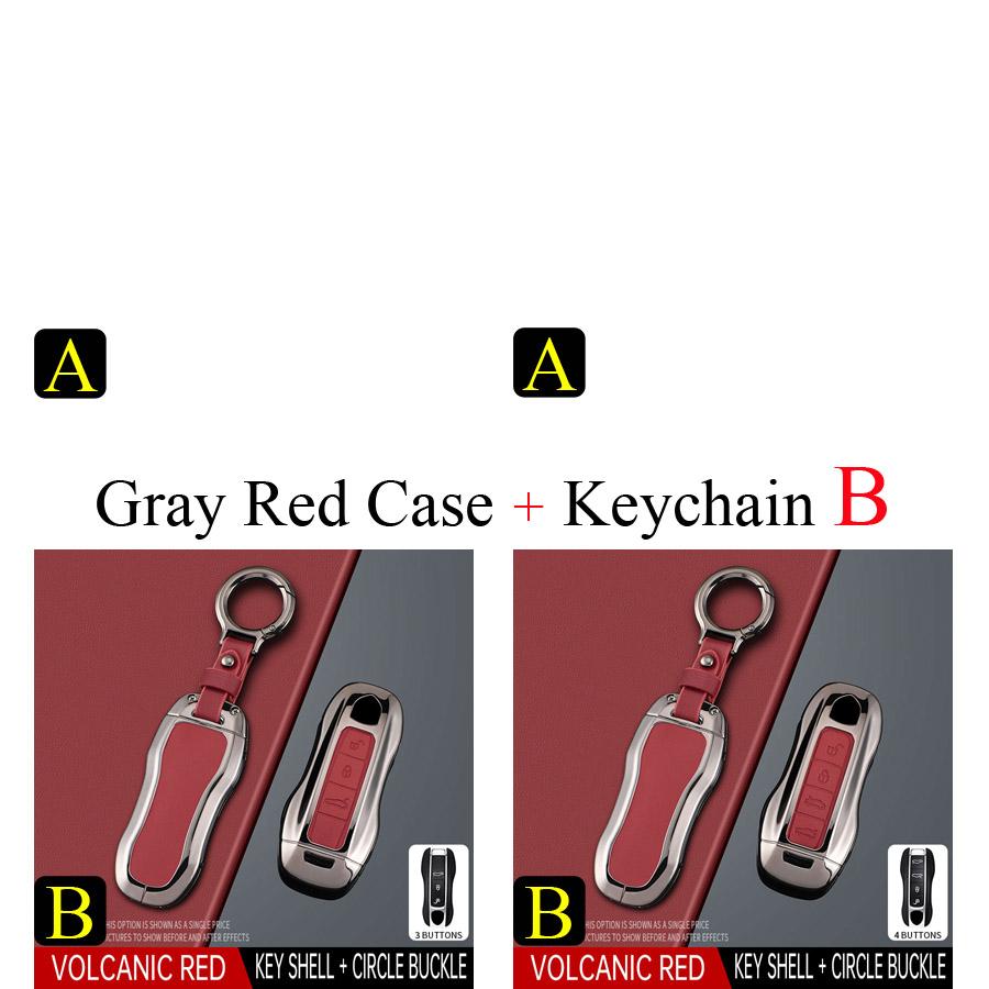 Zinc Alloy + PU Leather Car Key Case Cover Fob Holder Keychain For Porsche Cayenne 718 MACAN Panamera 911 Macan Boxster Cayman