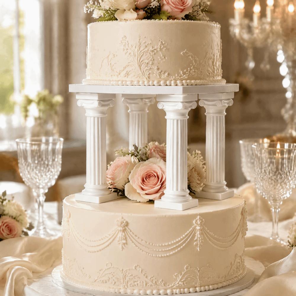 4pcs White Roman Column Cake Stands Shearable Tiered Cake Separators Wedding Decoration