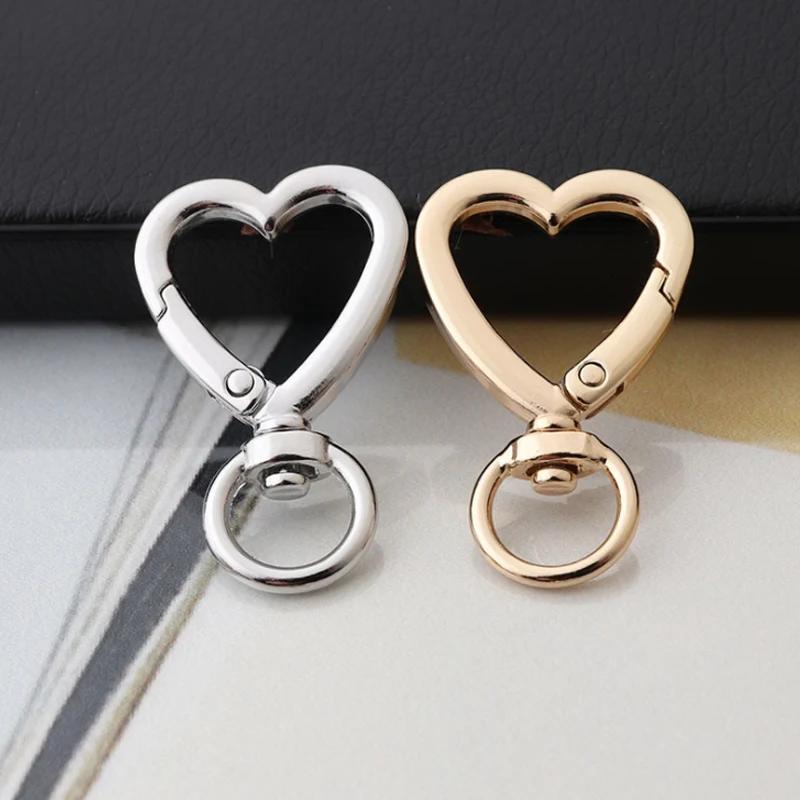 10Pcs Heart-Shaped Spring Gate Rings - Openable Keychain Clips, Fits Bags/Belts/Dog Chains, Snap Closure, Great for DIY