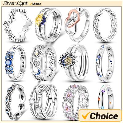 Original S925 Sterling Silber Ringe Für Frauen Hohe Qualität Zirkon Sets Ewige Liebe Sterne Mond Prinzessin Finger Ringe Schmuck Geschenke