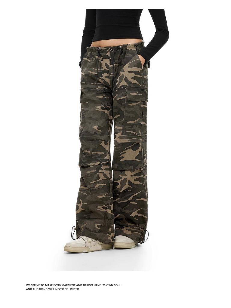 Unisex American Retro Camouflage Overalls – Casual Wide-Leg Hip-Hop Trousers