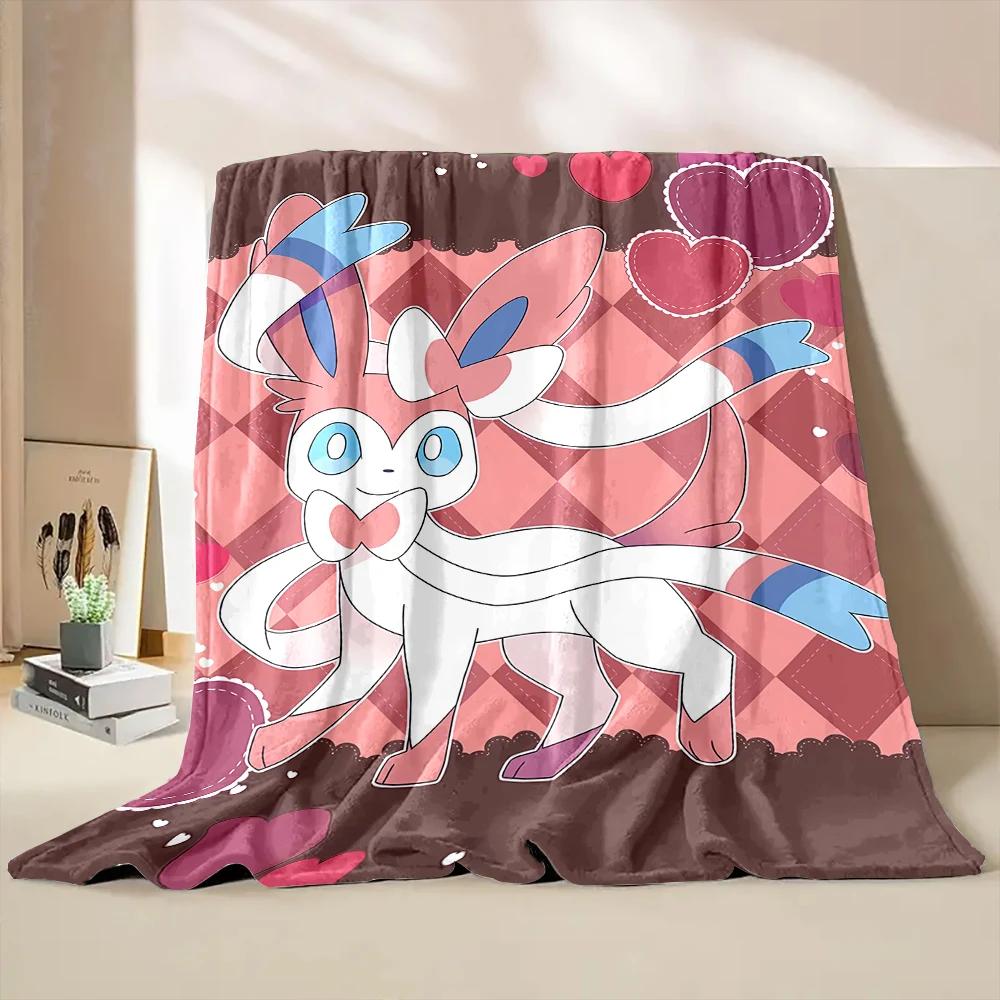 Multiple Sizes Pokemon Cute Sylveon Eevee Flannel Blanket for Home Sofa Office Break Blanket Children Student Kids Luxury Gifts