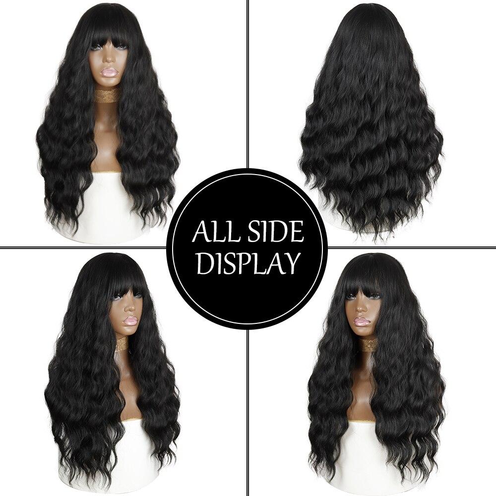 XINRAN Long Water Wave Synthetic Wigs With Bangs Natural Wavy Orange Wig for Women Cosplay Wigs Heat Resistant Fiber Wigs