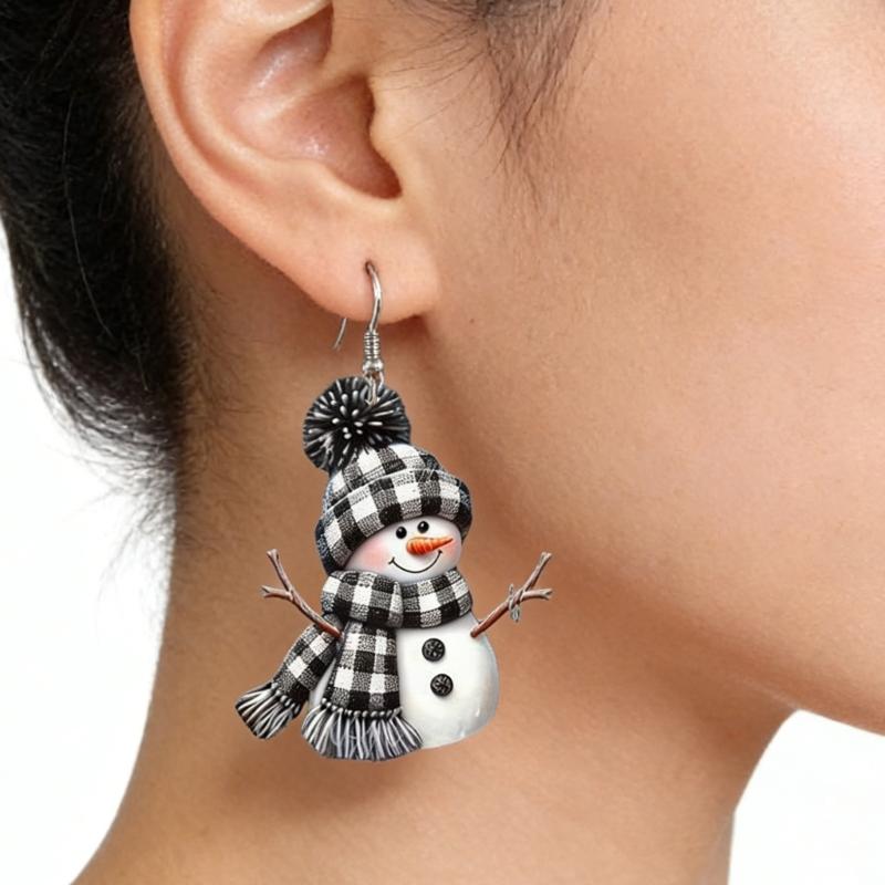 Stylish Snowman Ear Jewelry Acrylic Texture Party Earrings Fashion Geometric Pendant Accessories for Party and Daily