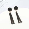 Lady Elegant Party Accessories Black Round Long Fashion Tassel Dangle Earrings Ear Studs Jewelry