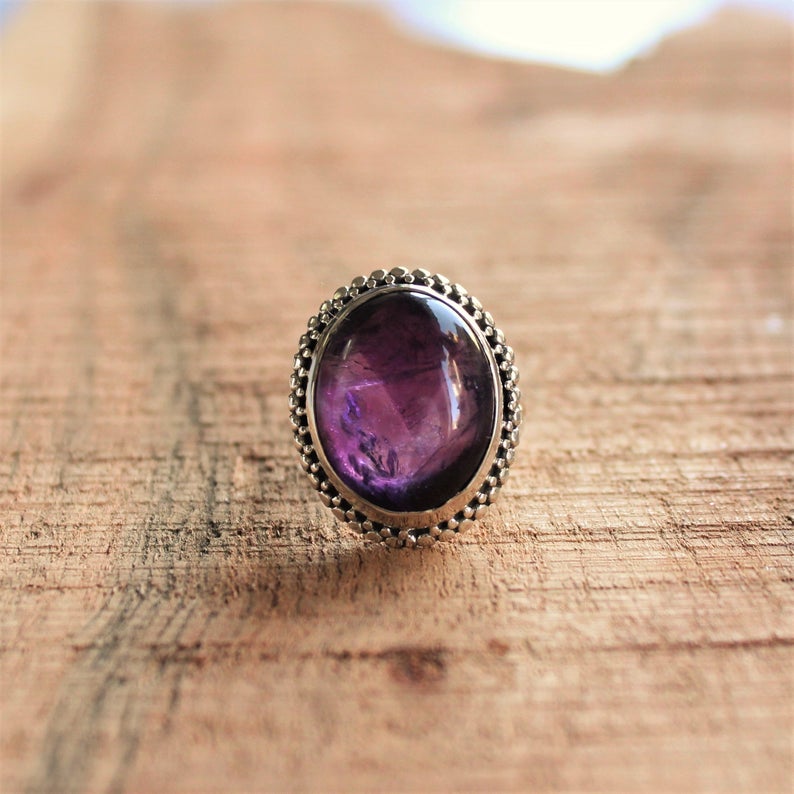 Natürlicher Lila Amethyst Ring 925 Sterling Silber Ring, Echter Edelstein Ring, handgefertigter Schmuck, Neujahrsgeschenk, Valentinstagsgeschenk,
