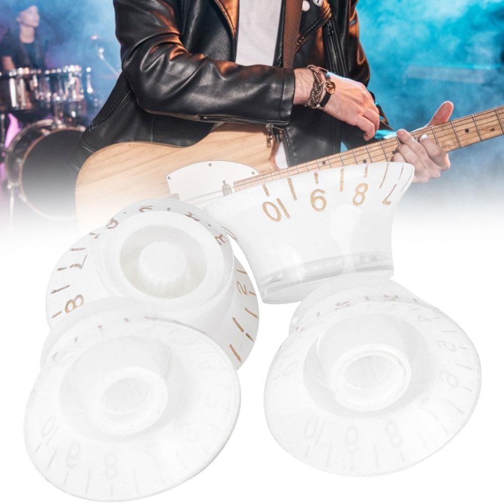 4Pcs Tone Control Knob Transparent Bell Volume Musical Instrument Accessories forGuitar BassWhite with Gold Letter