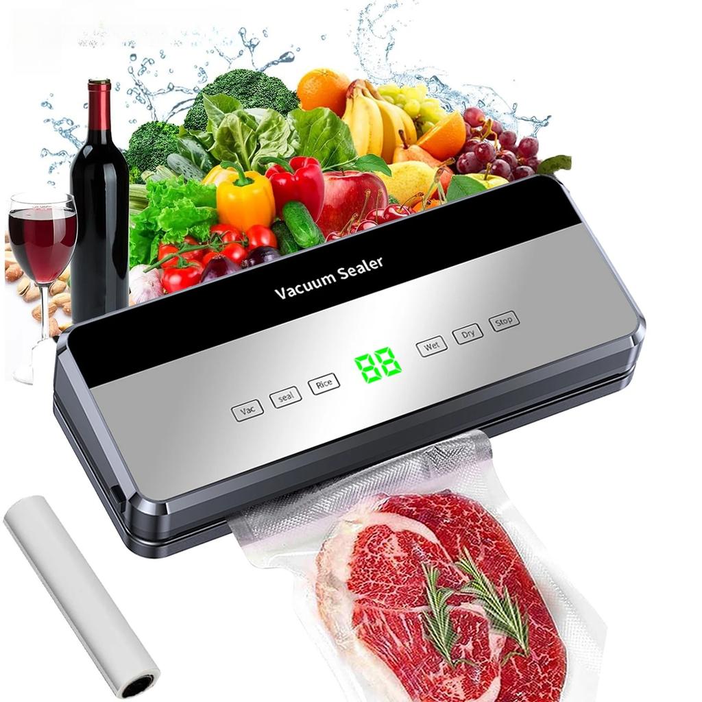 Electric Vacuum Sealer Machine Dry/Wet Food Packaging Seal To Keep Fresh Touch Buttons Digital Display Built-in Cutter Knife