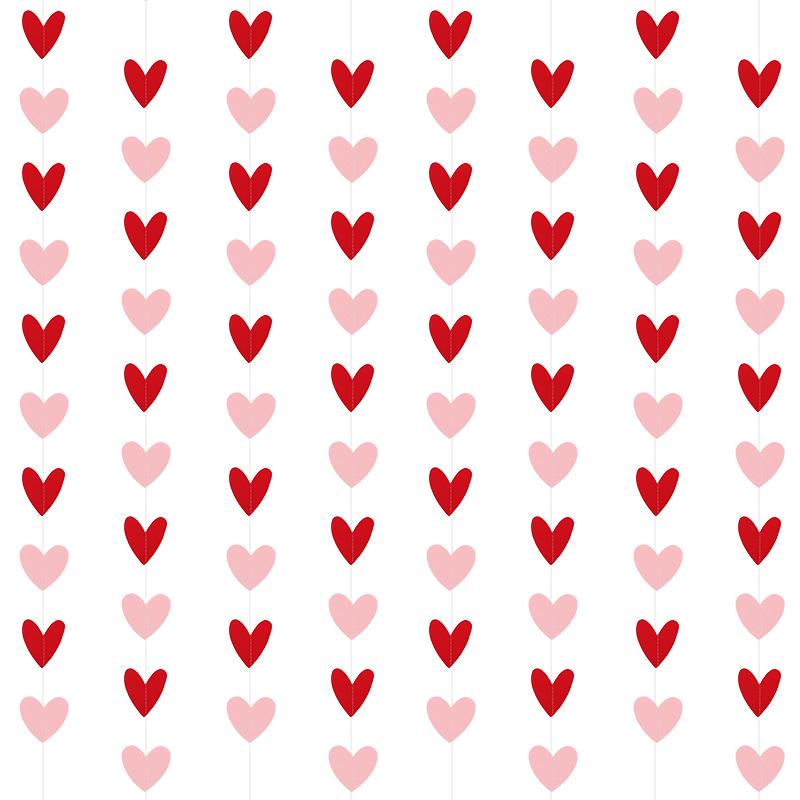Red Pink Heart Garland String Valentines Day Decoration Wedding Anniversary Home Wall Hanging Paper Banner Flag Birthday Party