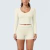 New Contrasting Colors, High Elastic, Low Neck, Long-sleeved Shorts, Yoga Suit Set, Sports Running, Fitness Yoga Two-piece Set