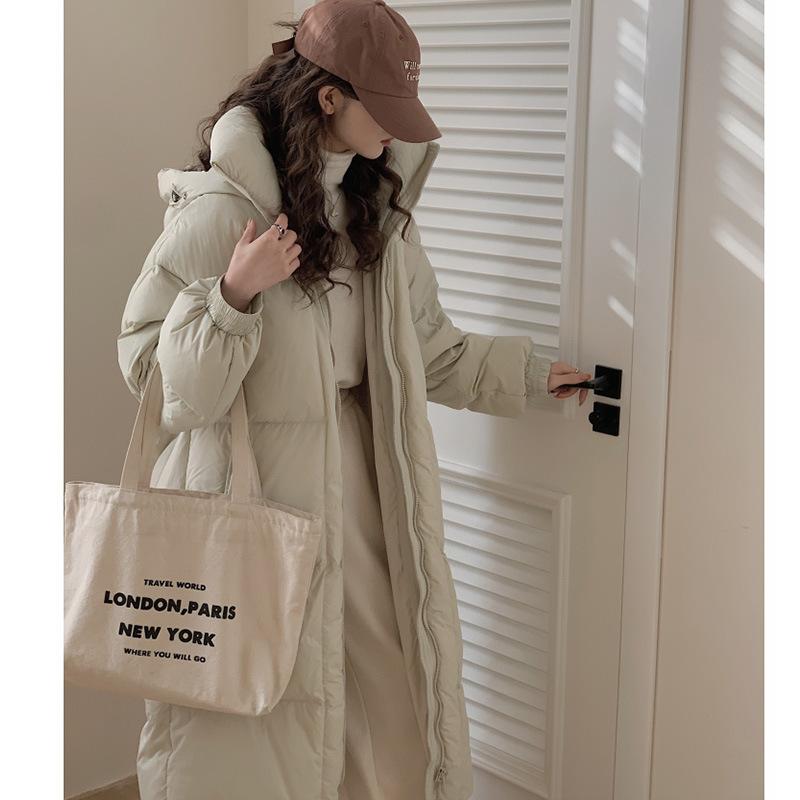 

Длинная утолщенная пуховая хлопковая одежда женская новая большая стеганая свободного кроя до колена с капюшоном теплая куртка-пуховик S