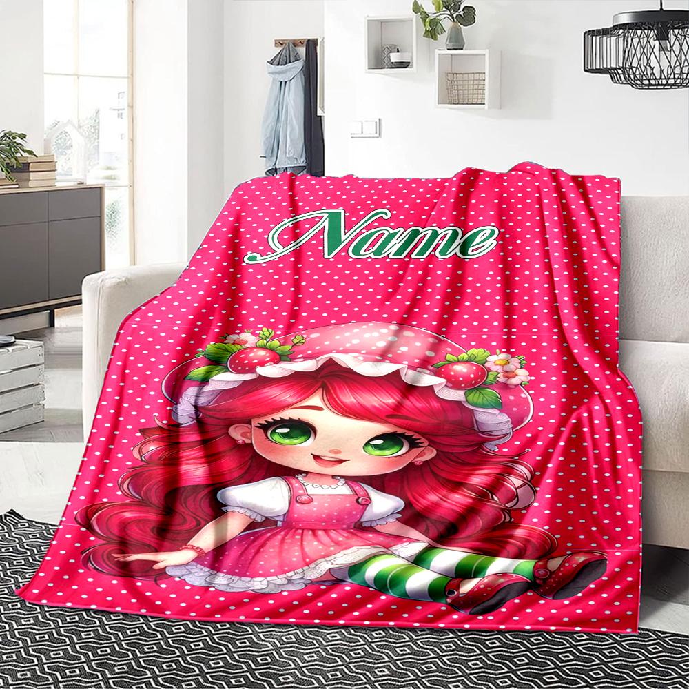 Custom Name Strawberry Princess Fantasy Party Blanket For Couch Bed Plush Cozy Fuzzy Blanket Super Soft Warm Blankets For Fall And Winter 0916256