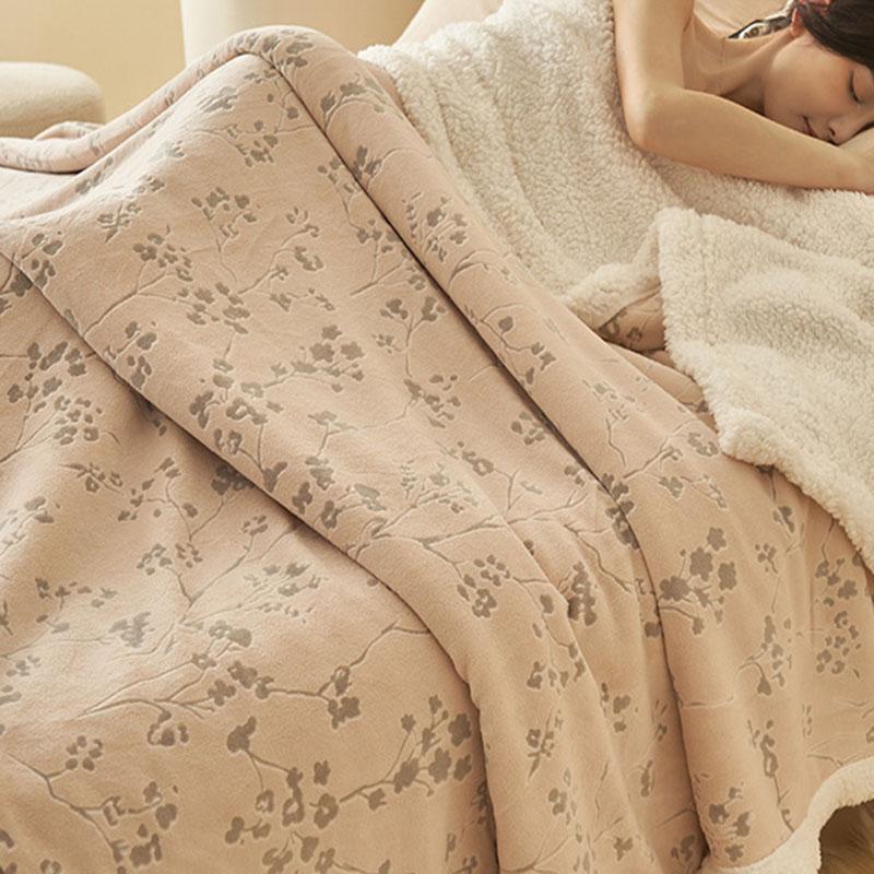 European 3D Carved Milk Velvet Winter Blanket Thickened Lamb Wool Blanket for Living Room Sofa Soft Warm Nap Quilt for Office