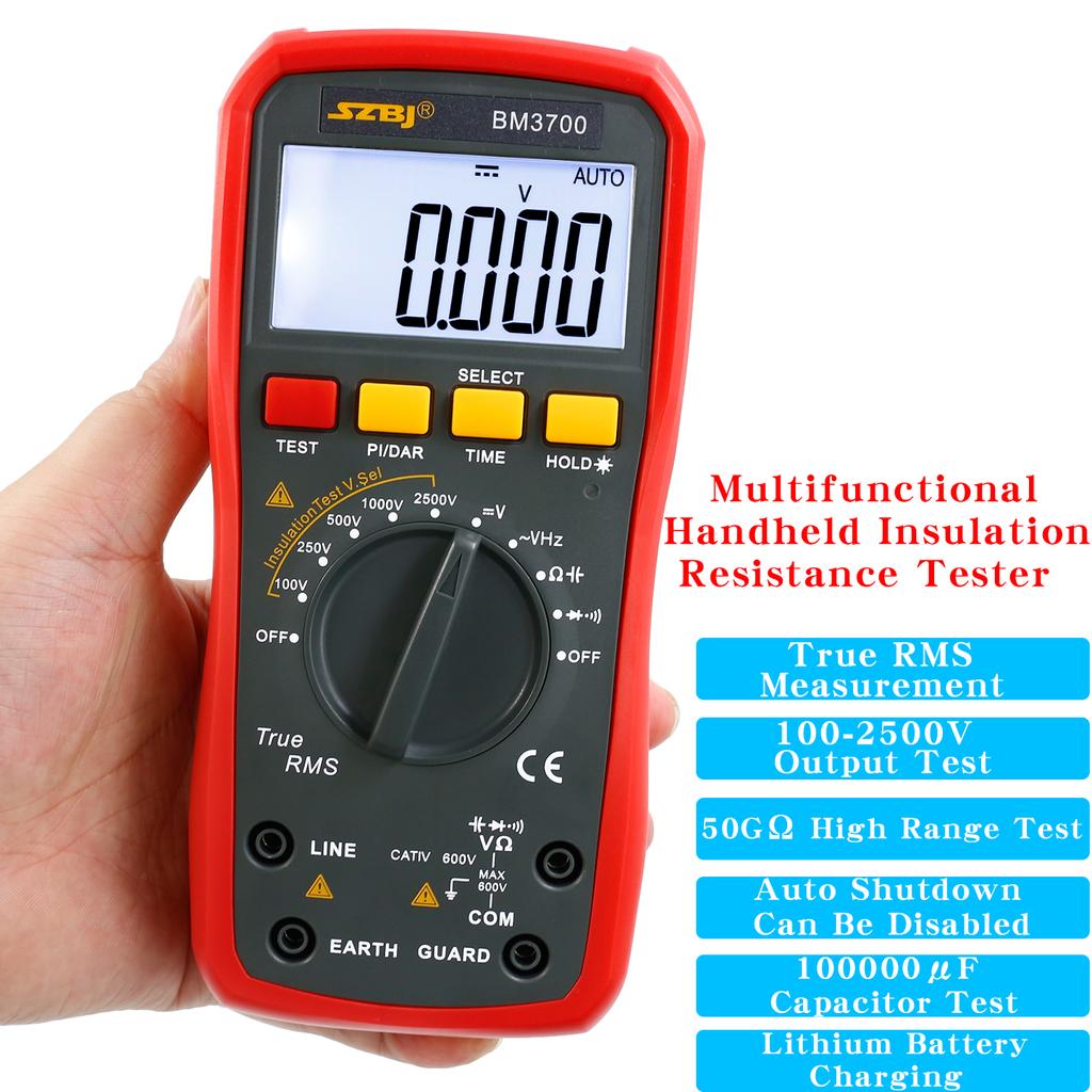 Digital Insulation Resistance Tester Multimeter with Rechargeable Lithium Battery, BM3700, 2-in-1 Handheld Megohmmeter