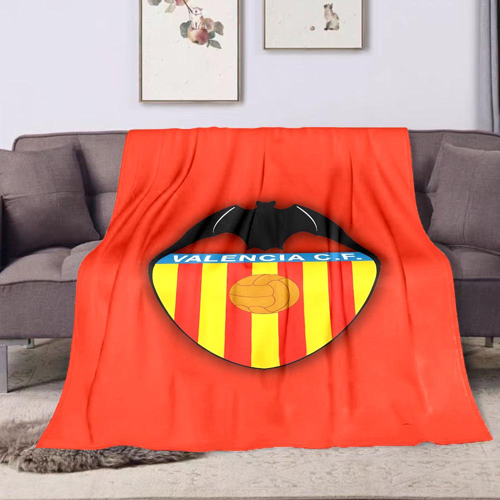 "Valencia C.F. Logo with Red Background" Patterned flannel blanket perfect for the bedroom living room, sofa, or a little nap