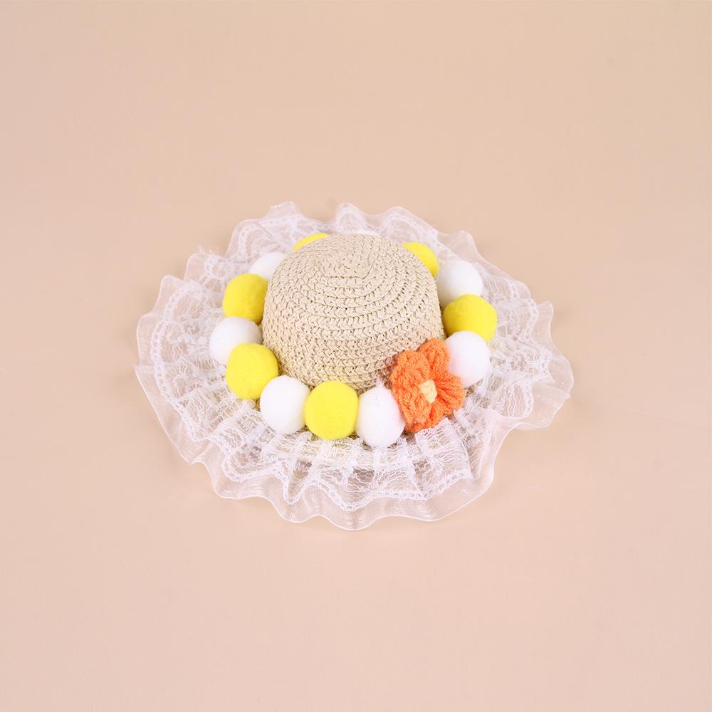 Dog Shade Straw Hat Outdoor Pet Lace Princess Hat Lace Bow Straw Hat Dress Up Ragdoll Cat Hat