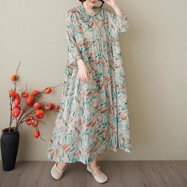 Yaz Vintage Çiçekli Maksi Elbise Büyük Beden Kadın Günlük Bol Kapüşonlular Uzun Pileli Basic Elbise