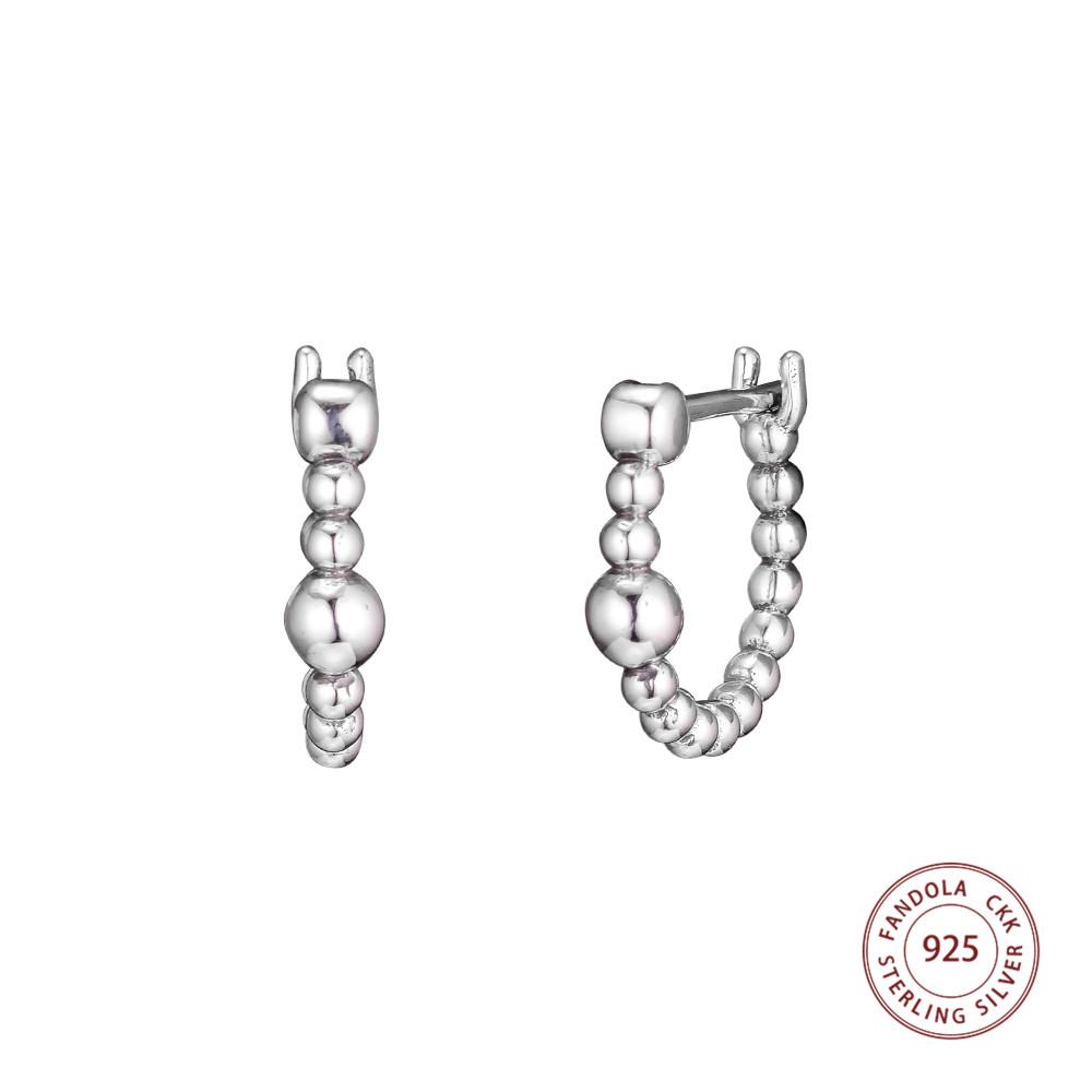 Genuine 925 Sterling Silver String of Beads Hoop Earrings for Women Earings Fashion Jewelry Wedding Party Gift
