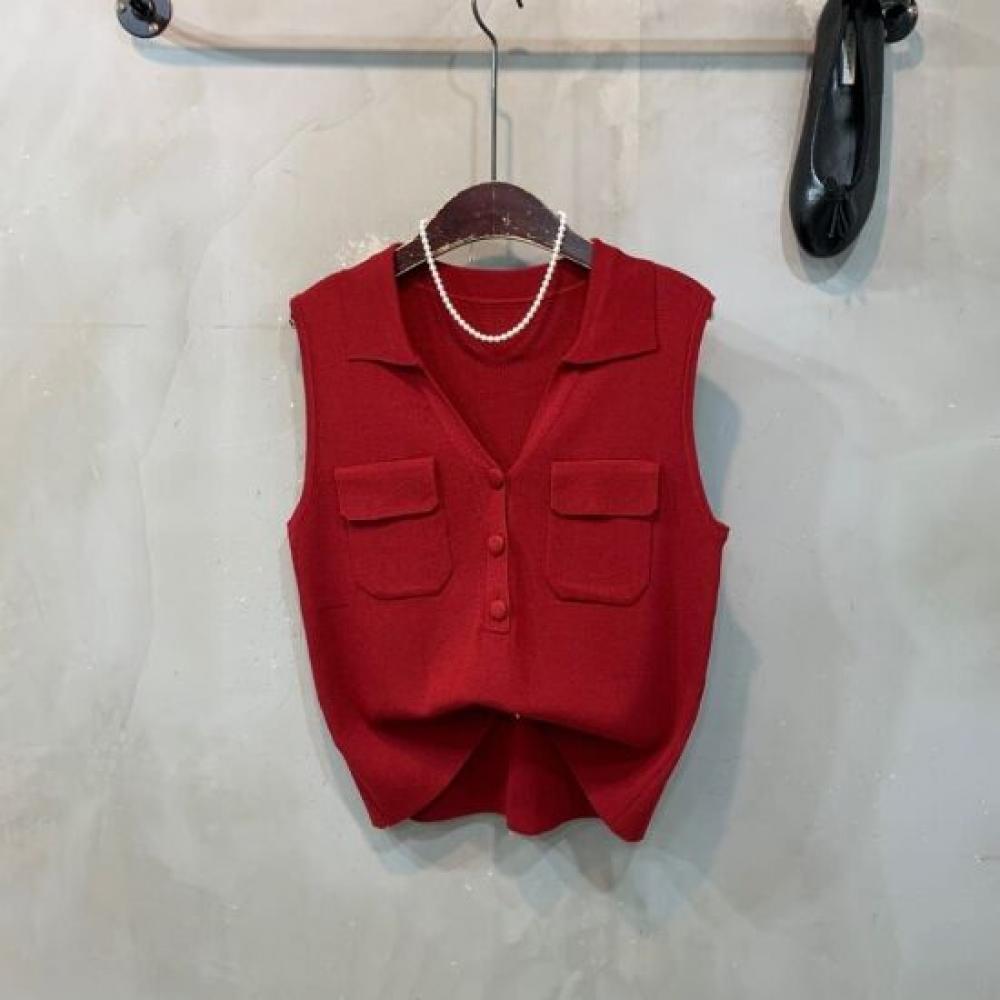 C S In The Room Takara Collar neCk Button Out poCket SleeveleSS Knit 4Color C