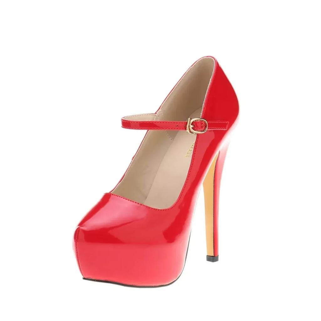 Women Platform High Heels Stiletto Sexy 14cm Round Toes Pole Dance Pumps Fashion Party Dress Buckle Wedding Shoes Large Size 44