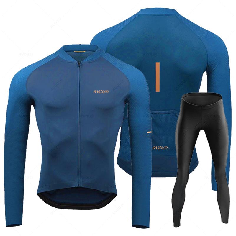 Rvouei 2026 New Autumn Long Sleeve Bib Pants Cycling Jersey Set Ropa Ciclismo Bicycle Clothing Bike Jersey Uniform Men Clothe